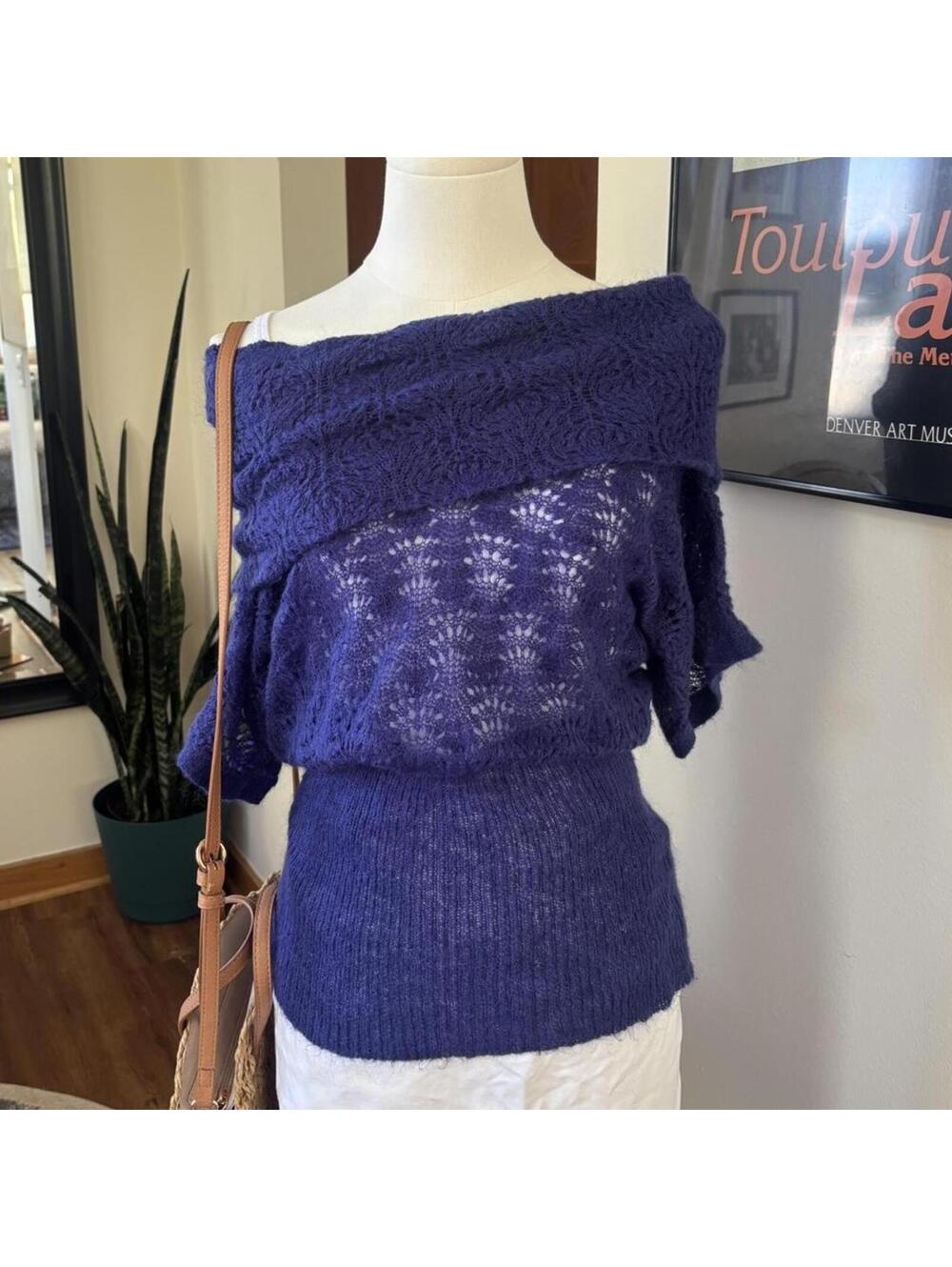 Purple Mohair Fuzzy Off Shoulder Sweater Boho Fairy Whimsigoth Indie Sleaze